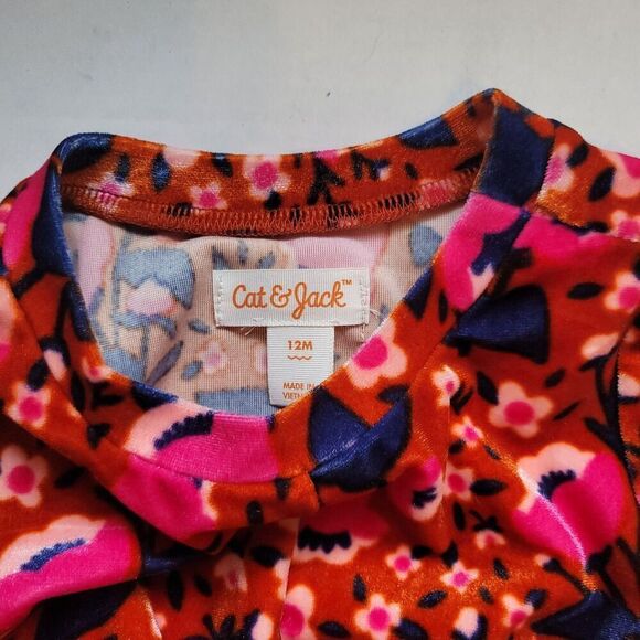 Cat & Jack Red & Pink Velvet floral Tie Front Dress 12M - Picture 7 of 7
